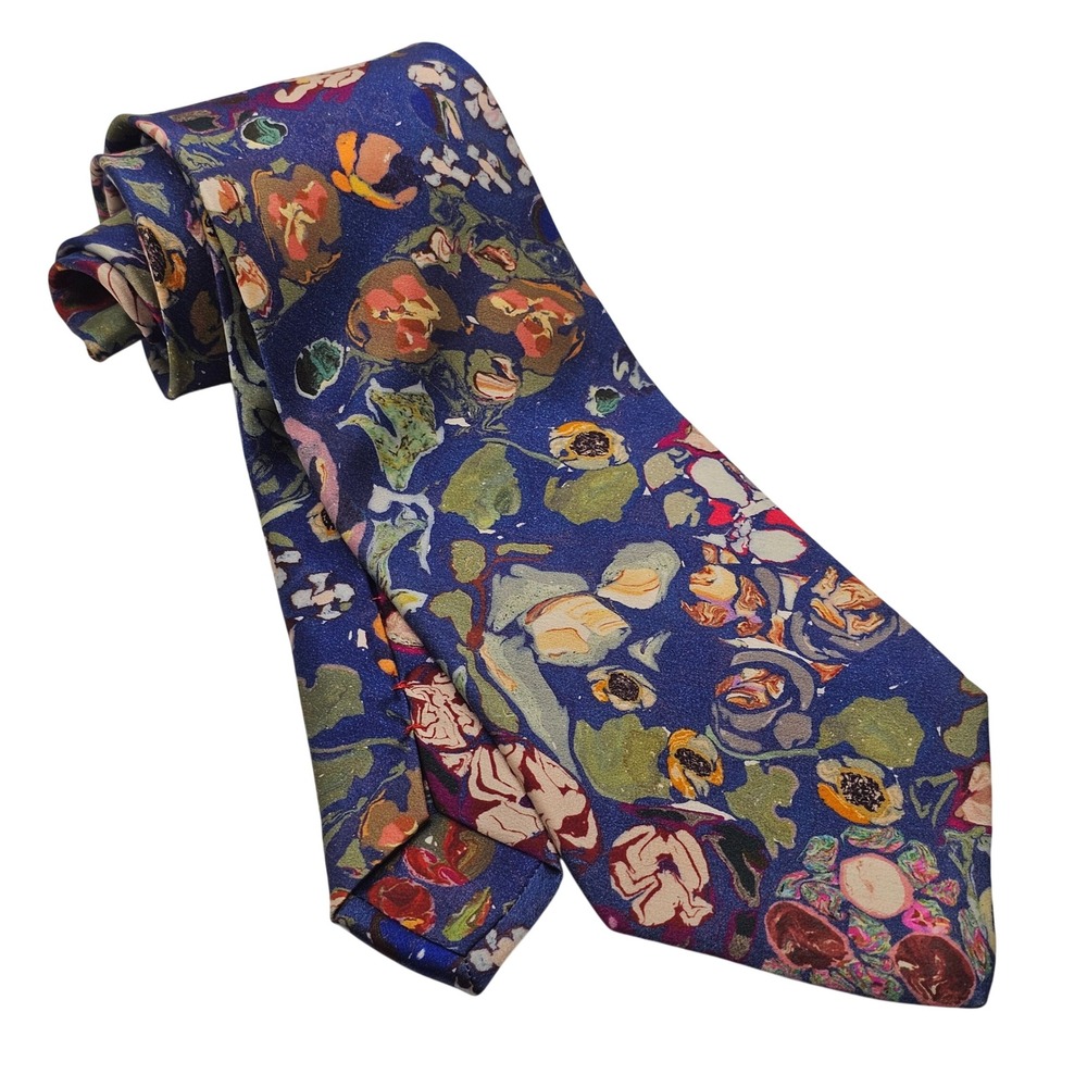 Brioni Silk Tie Blue Floral Abstract Painterly Italian Luxury Artistic Statement